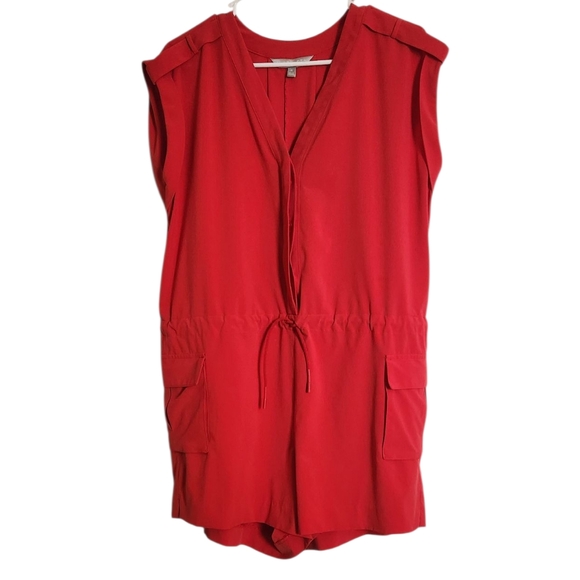 Athleta Sutton V-Neck Cinch Waist Hibiscus Red Romper - Picture 1 of 6